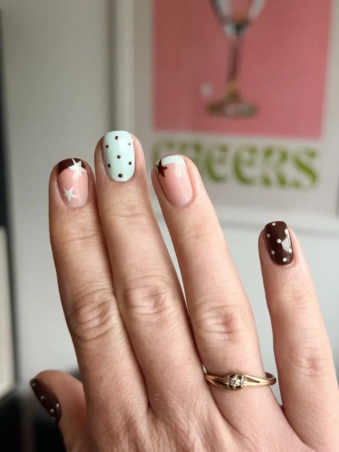 Mix and match polka dot nails